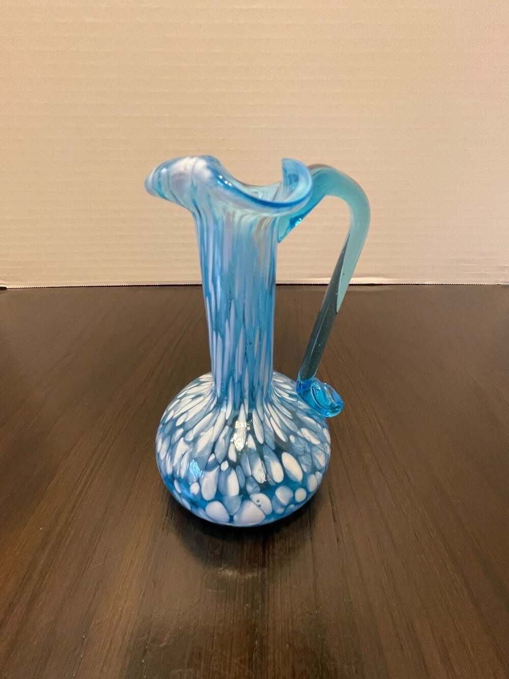 Vintage Handblown Small Aqua Blue/Turquoise Midcentury Pilgrim Glass Pitcher